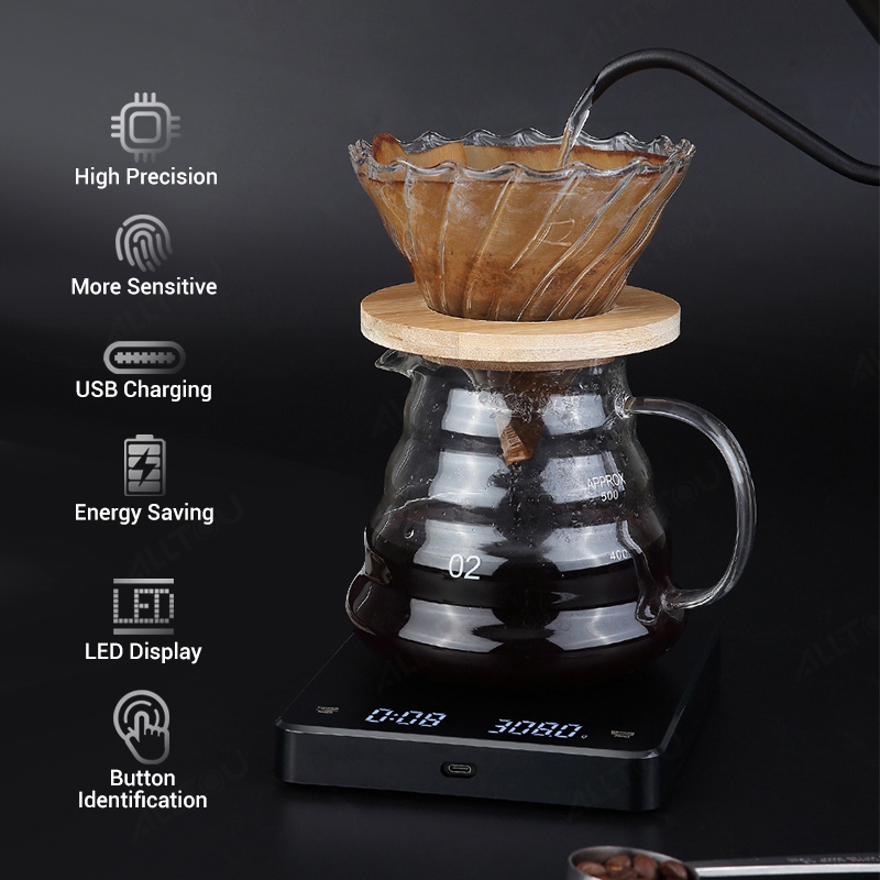 ALLTOU Digital Coffee Scale LED Weighing Scale Timbang Rechargeable ...