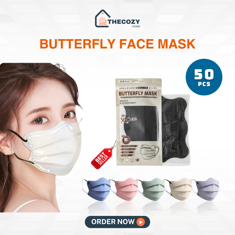 [50pcs] Thick 3-layer Butterfly Face Mask for Adults, Mix Color Mask ...