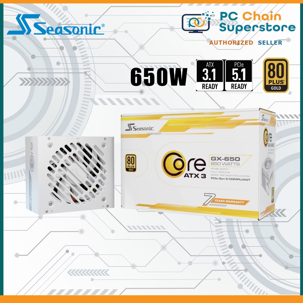 Seasonic Core GX-650 White ATX 3.1 – Alimentatore 650W 80 Plus Gold, Modulare, Bianco