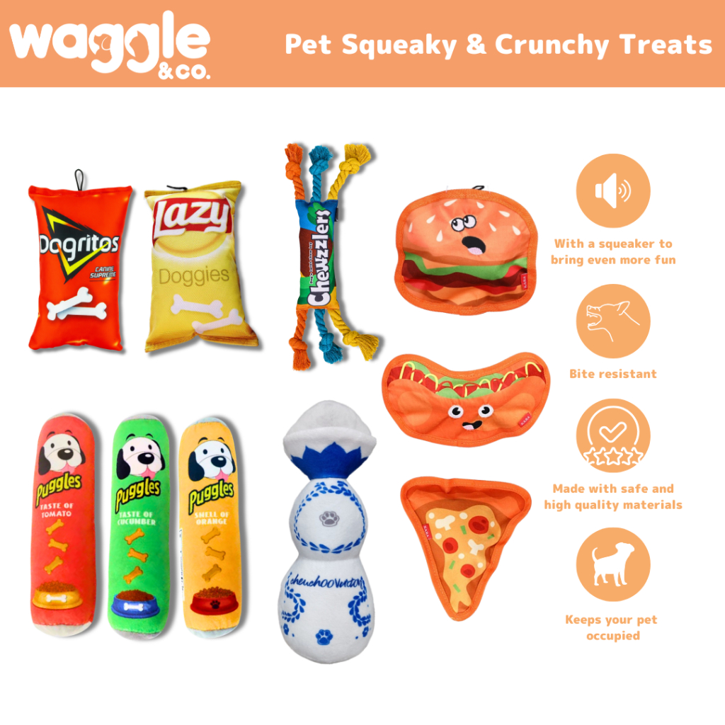 Waggle & Co. Squeaky & Crunchy Treats - Lazy, Dogritos, Puggles ...