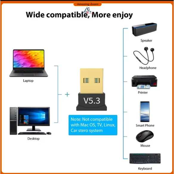 USB Wireless Bluetooth Adapter Bluetooth 5.3 for PC Dongle Adaptador ...