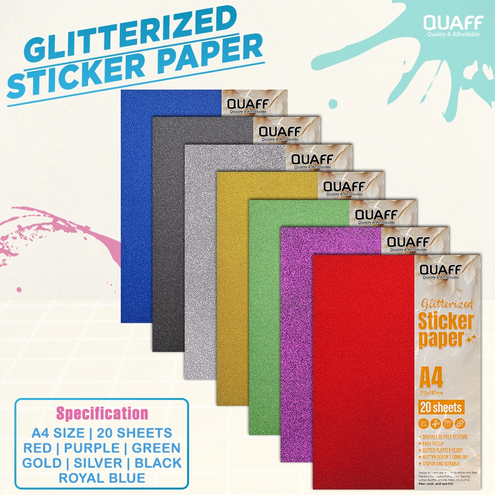 20sheets Quaff Glittered Sticker A4 Size Cuttable Glitterized Sticker ...