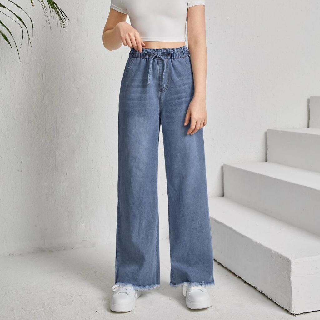elastic waist wide leg denim pant