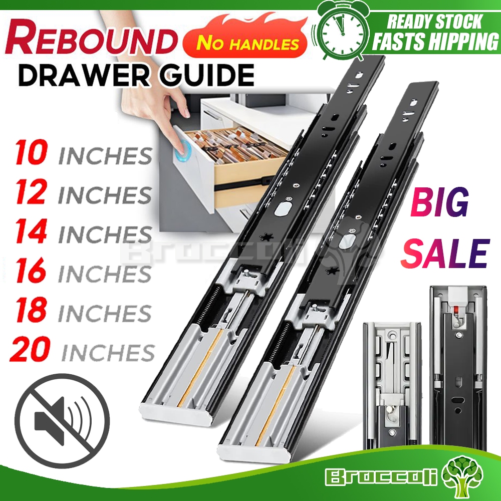 1Pair (2pcs) Soft Closing /Push Open Hydraulic Drawer Guide Full ...