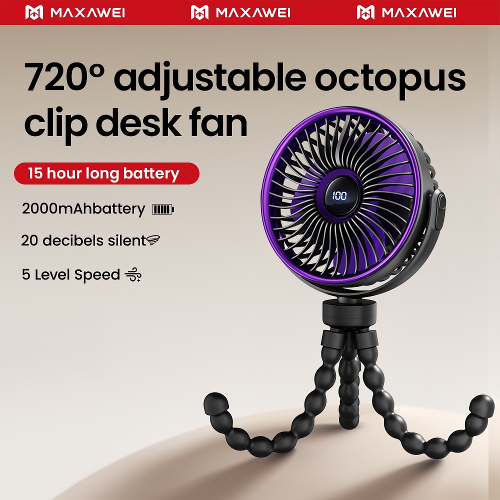 MAXAWEI M07 Stroller Fan Rechargeable Electric Clip Turbo Octopus Baby ...