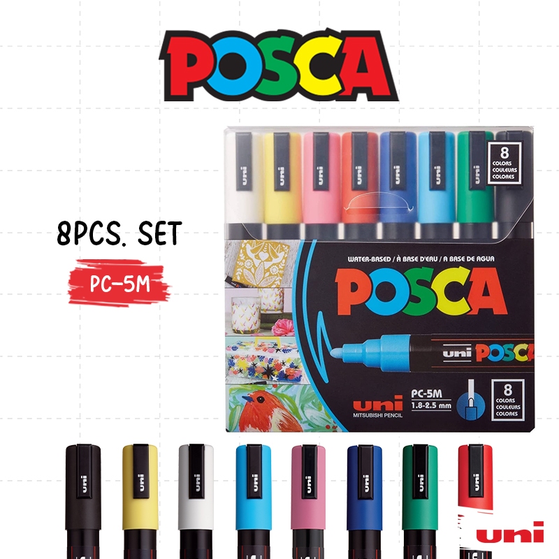 PC-5M (SET OF 8) Posca Paint Marker – Vibrant, Permanent Marking for ...