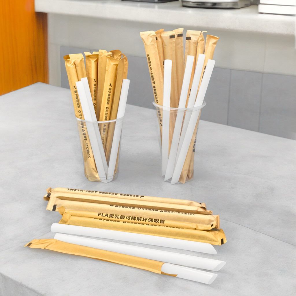100pcs Thick PLA Biodegradable Straw Individually Wrapped Hot/Cold ...