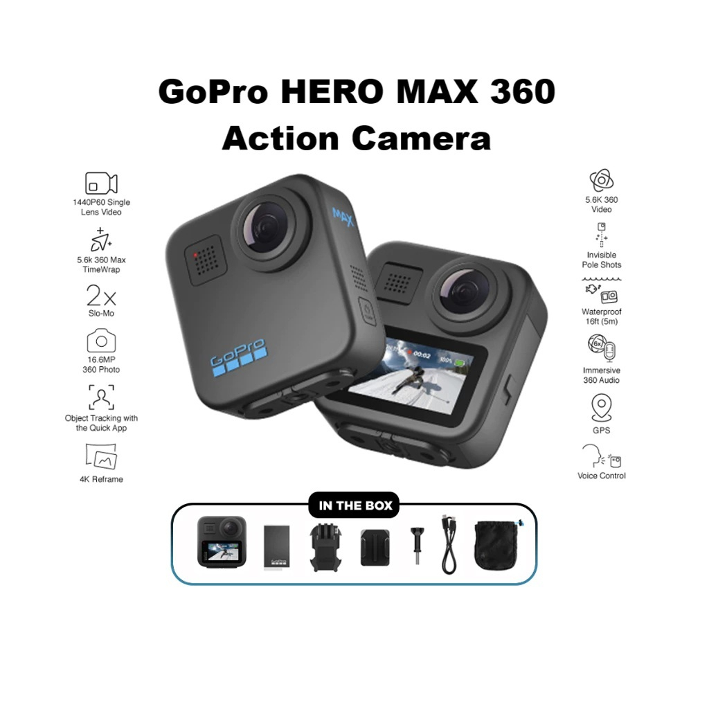 GoPro Max 360 Camera 360 Video Photo 5.6k Key Frames, Waterproof, Voice ...