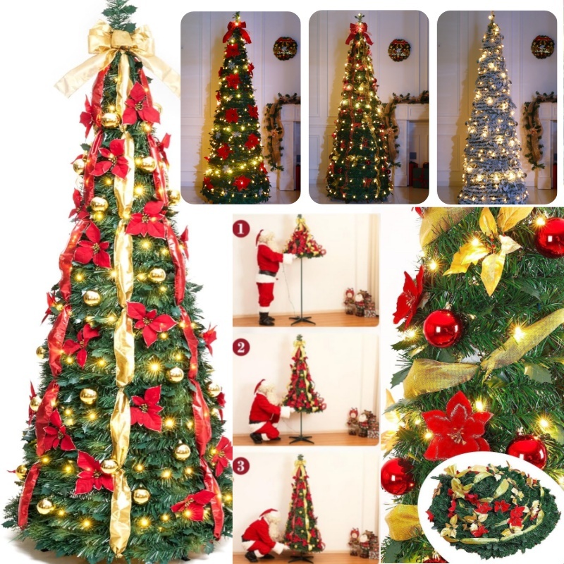 Foldable Christmas Tree Pop Up Artificial Tinsel Slim Christmas Tree ...