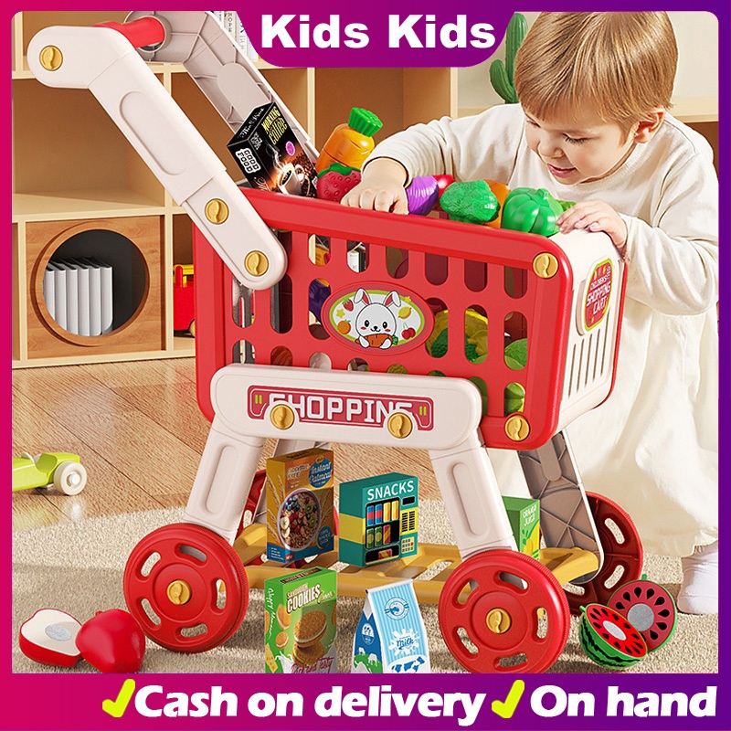 Kids Shopping Cart Play Set – Orange Kitchen & Grocery Toy Set main image 1