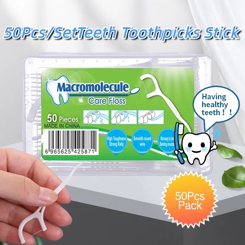 50Pcs/Set Teeth Toothpicks Stick Dental Floss Flosser Picks Tooth Clean ...