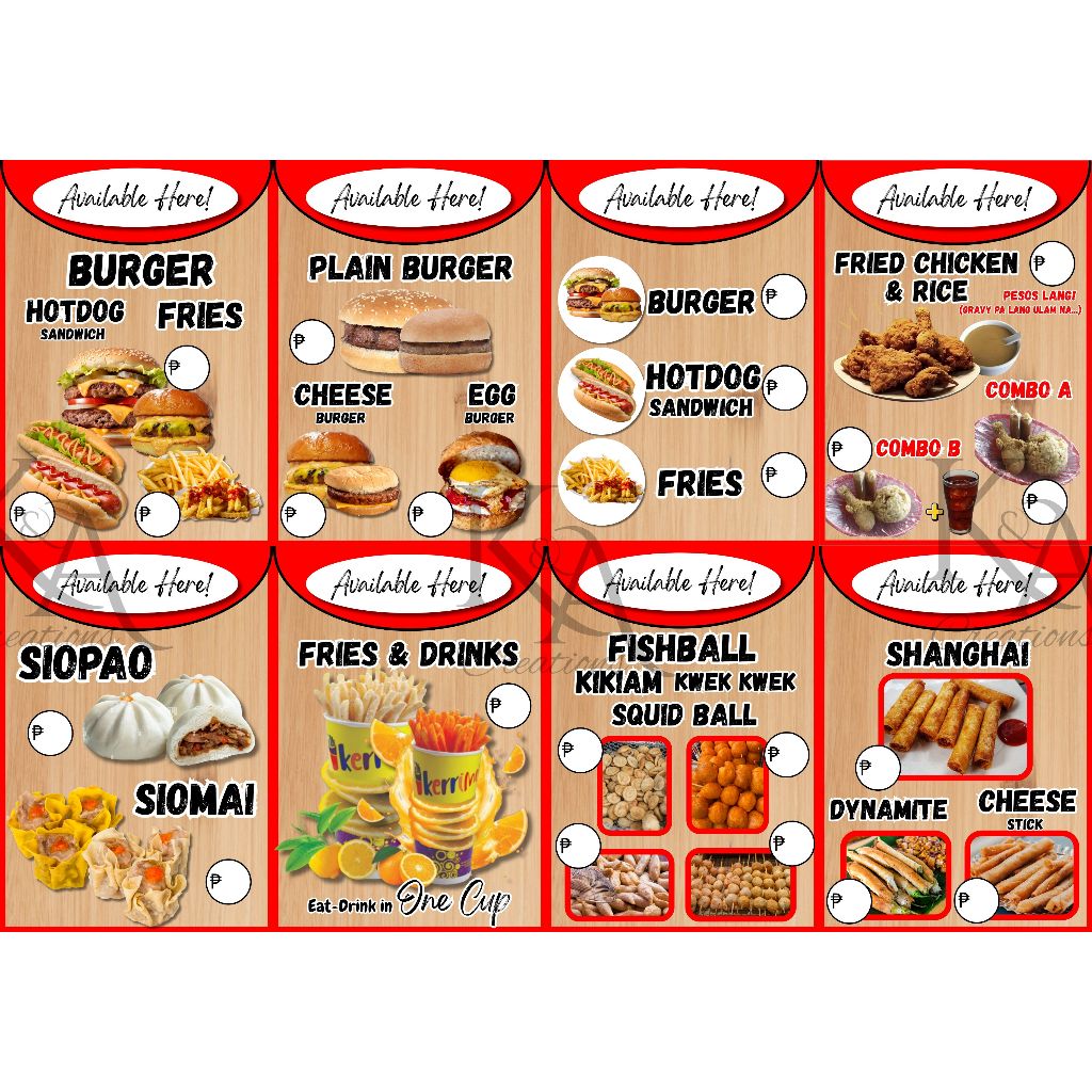 FOOD SIGNAGES LAMINATED&SINTRA (BURGER, FRIES, FOOTLONG, CHICKEN ...
