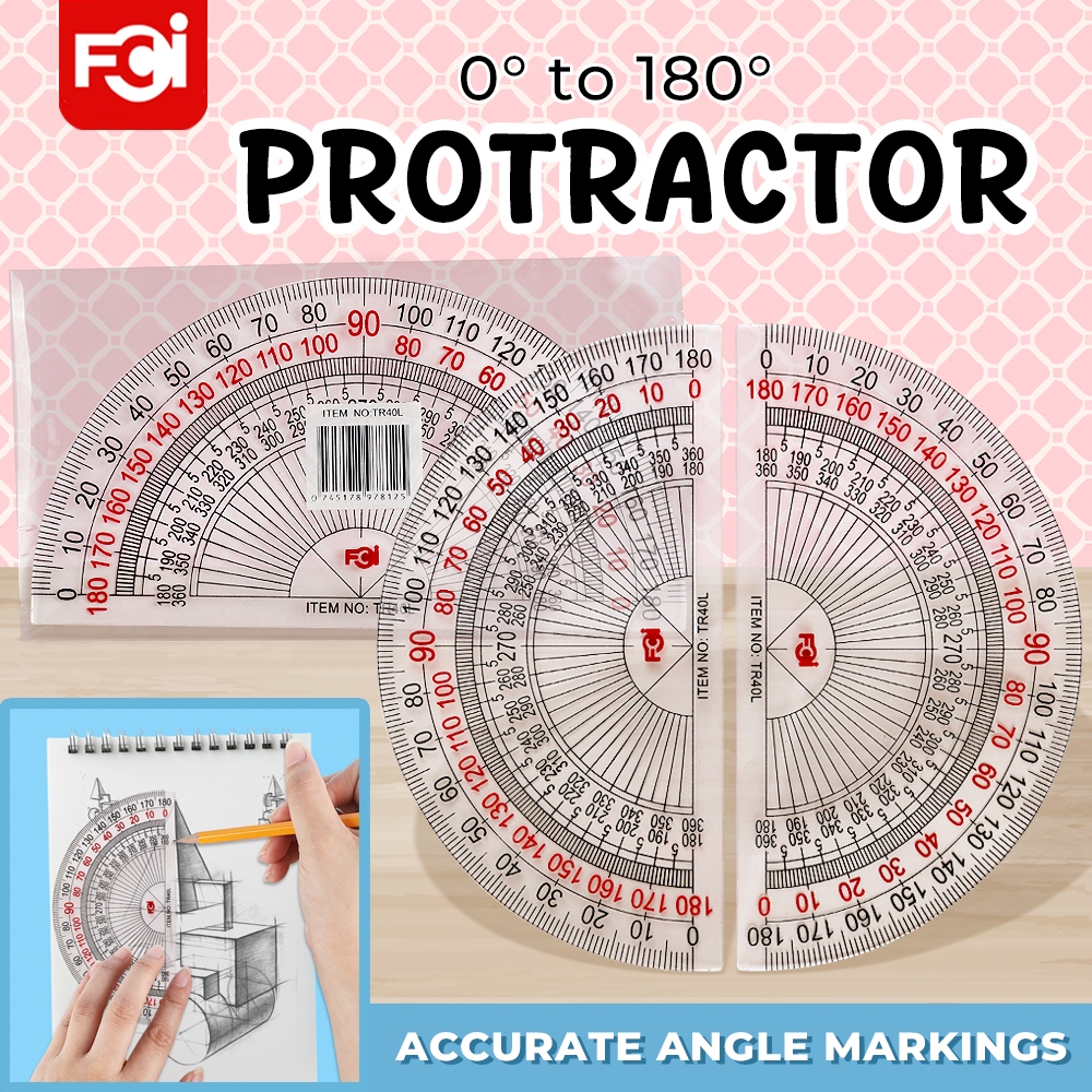 FCI Protractor Durable Transparent Plastic Flexible Protractor 0°to 180 ...