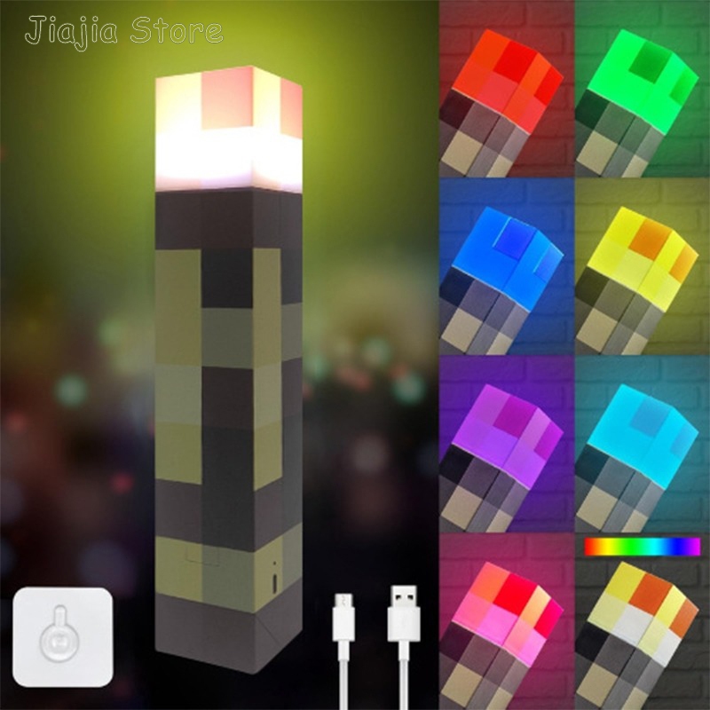 Minecraft Toy Torch Light with Wall Mountable Seven Colour LED Night ...