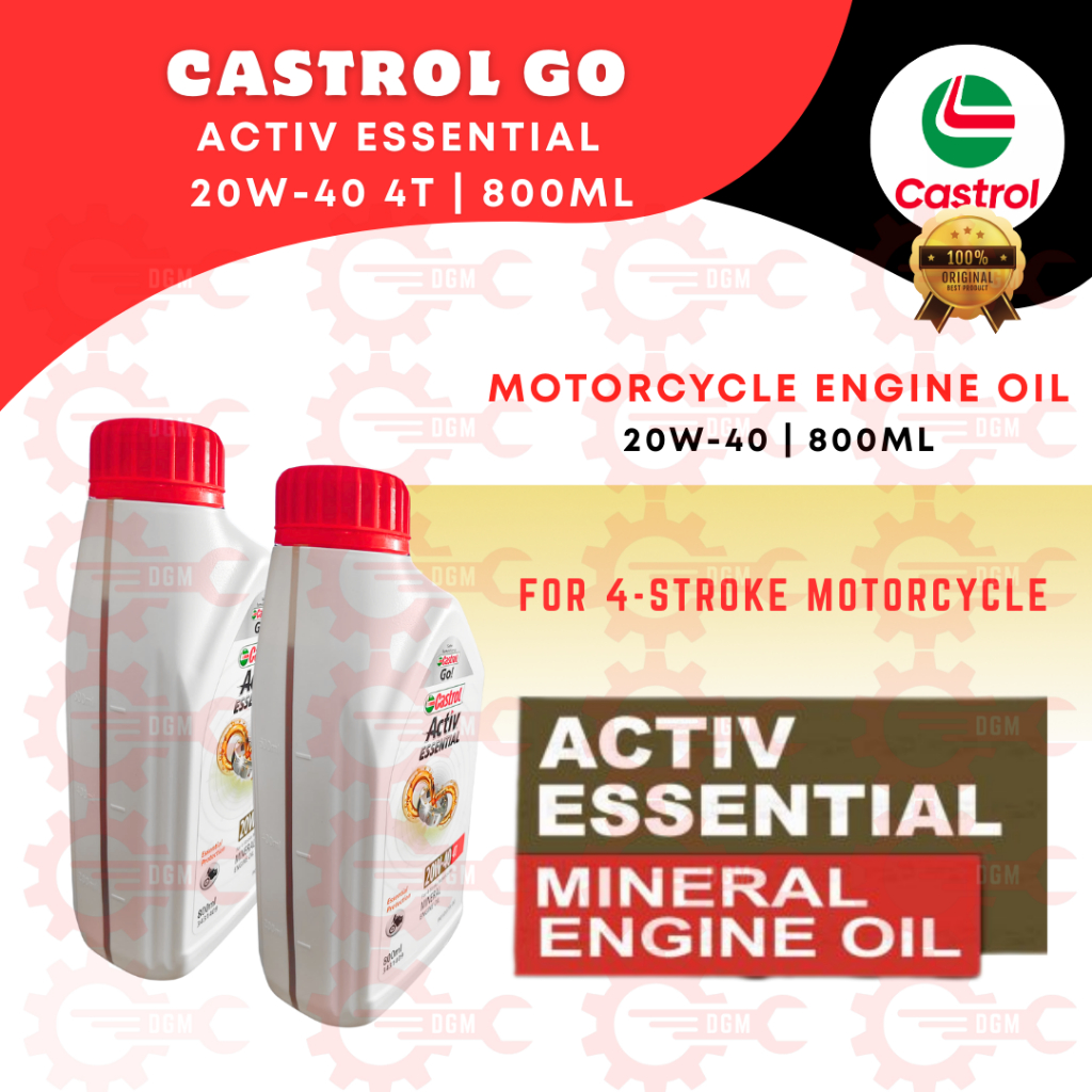 CASTROL Go Activ Essential 20W-40 4T – Mineral Engine Oil (800ml) - For ...