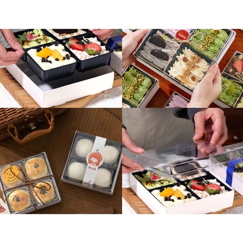 4-Compartment Paper Pastry Box with Clear Lid / Tiramisu Sampler Box ...