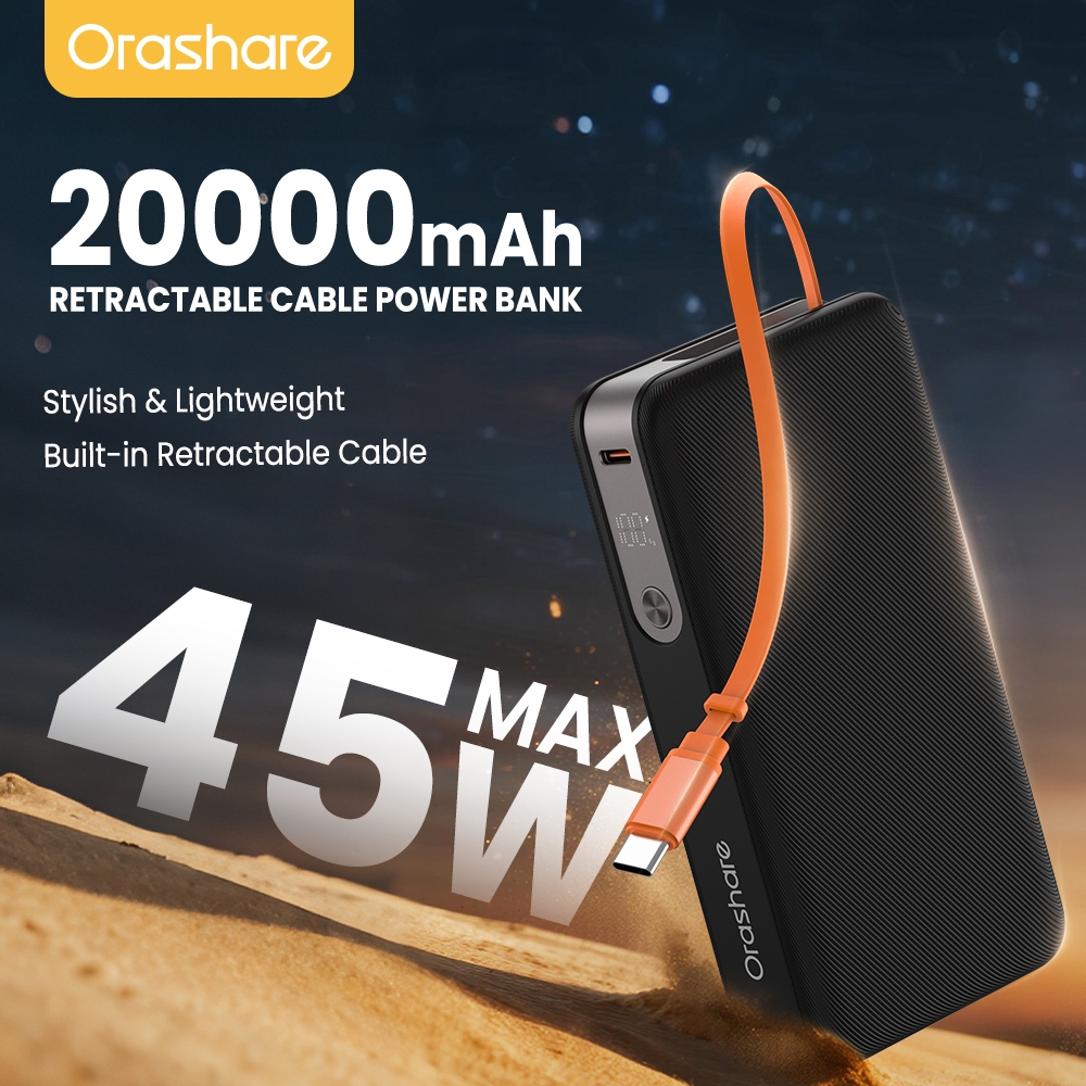 Orashare PR22 20000mAh Power Bank 45W Fast Charging with Retractable ...