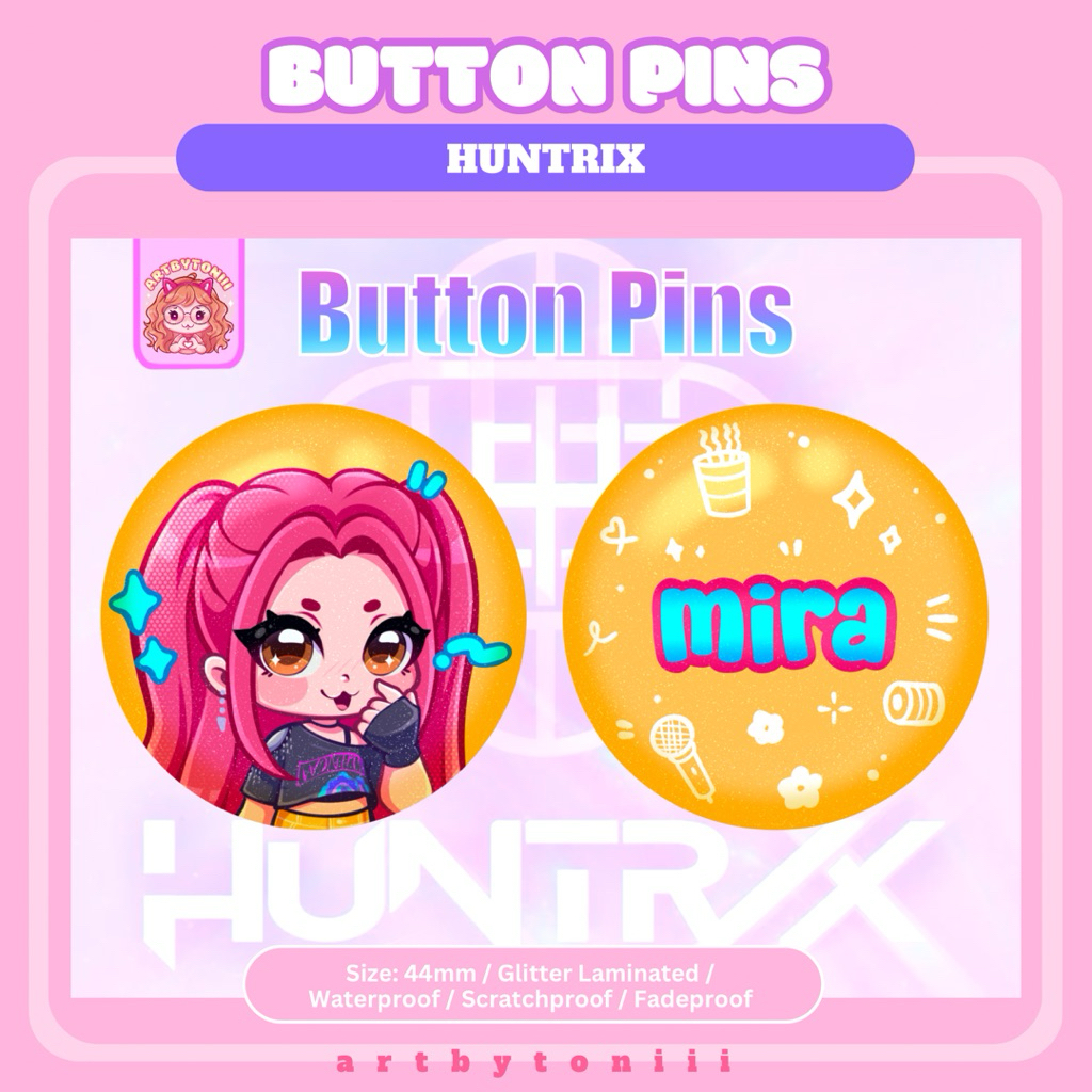 HUNTRIX MIRA BUTTON PIN | GLITTER LAMINATED | artbytoniii | Shopee ...