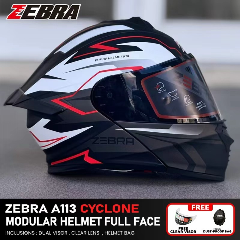 ZEBRA 113 Ritzy Modular Dual Visor Helmet Full Face for Motorcycle Men  Women With Free Smoke Visor