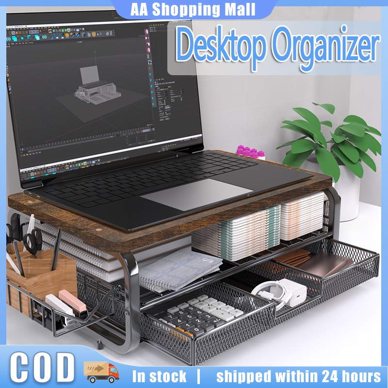 3 Tier Desktop Organizer Metal Storage Box For Desktop and Books ...
