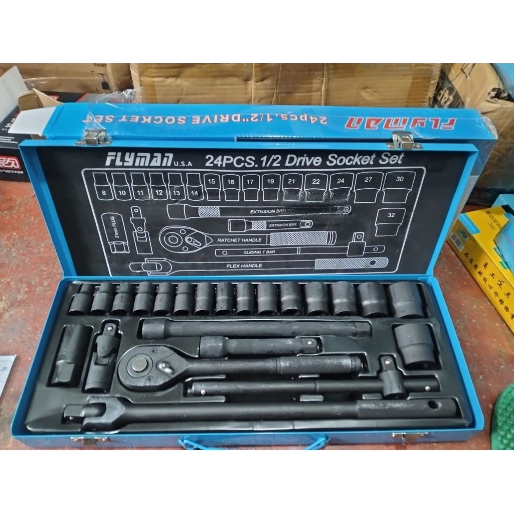 FLYMAN Socket wrench set 24pcs 1/2 Drive & 24pcs socket 3/8 drive ...
