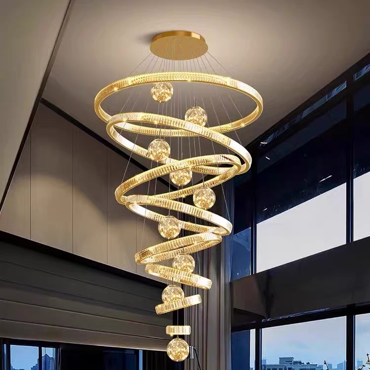 Modern Luxury crystal chandelier hotel villa staircase living room ...