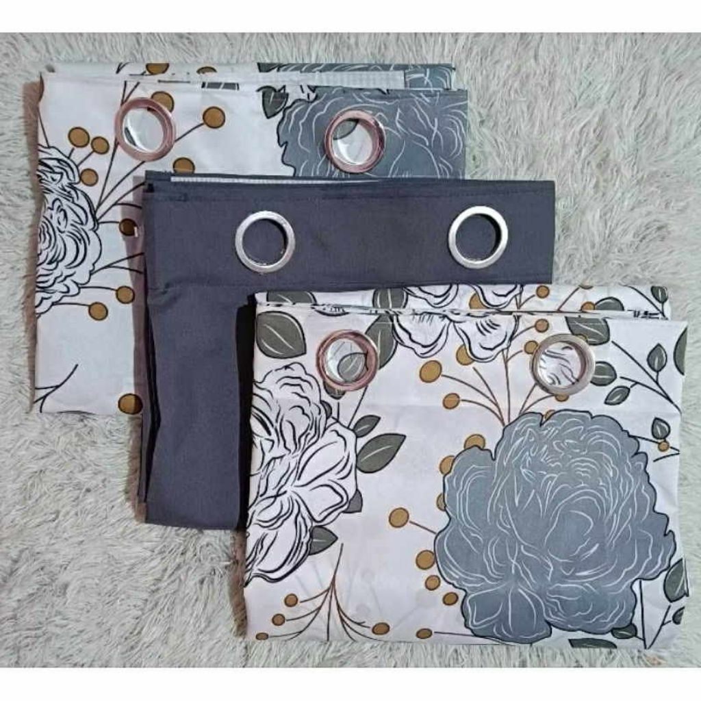 3 in1 Set Camella Gray Curtain Ring Critona Curtain 6ft and 7ft ...