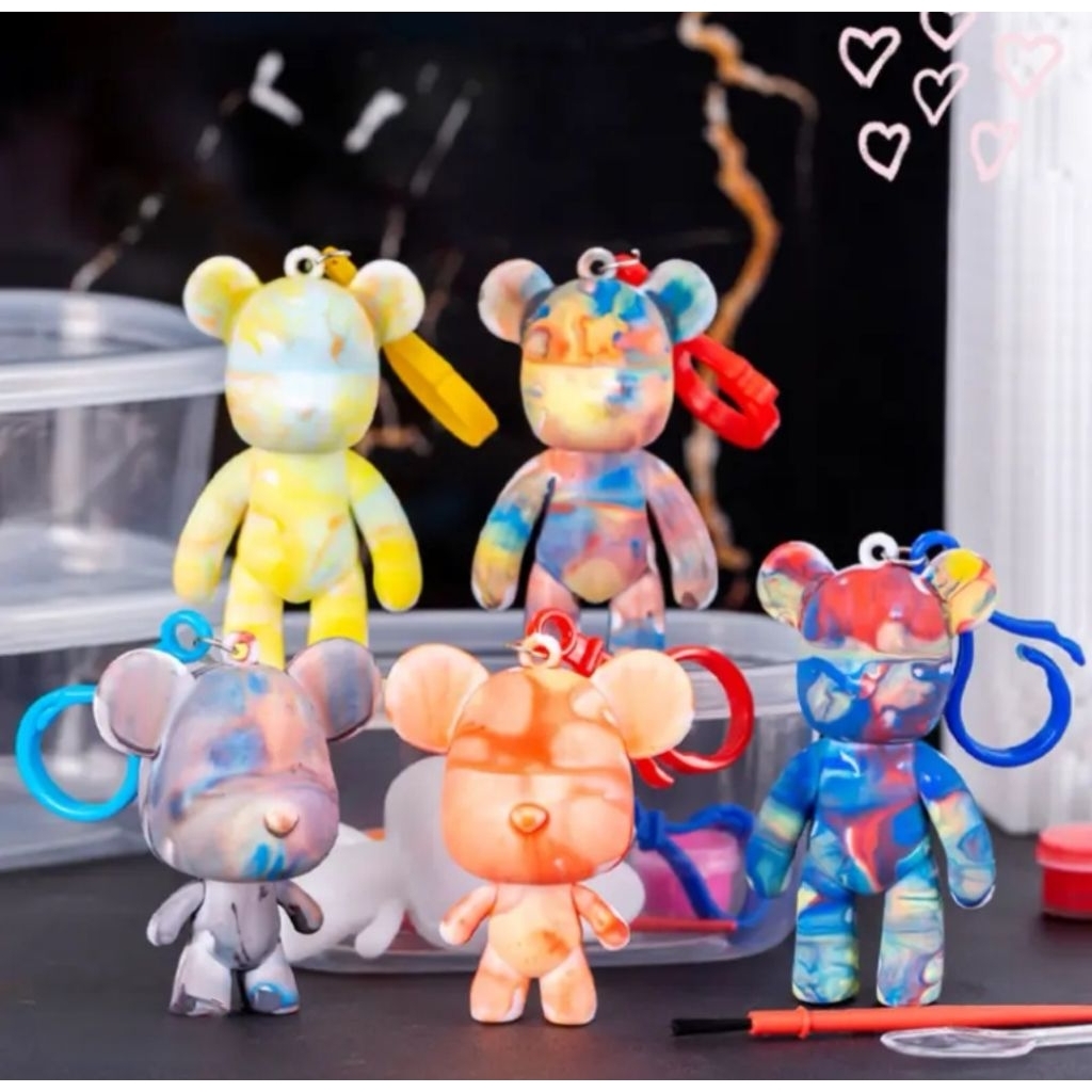 DIY Keychain Cartoon Plaster Coloring Design Figurine Doll Bear Design ...
