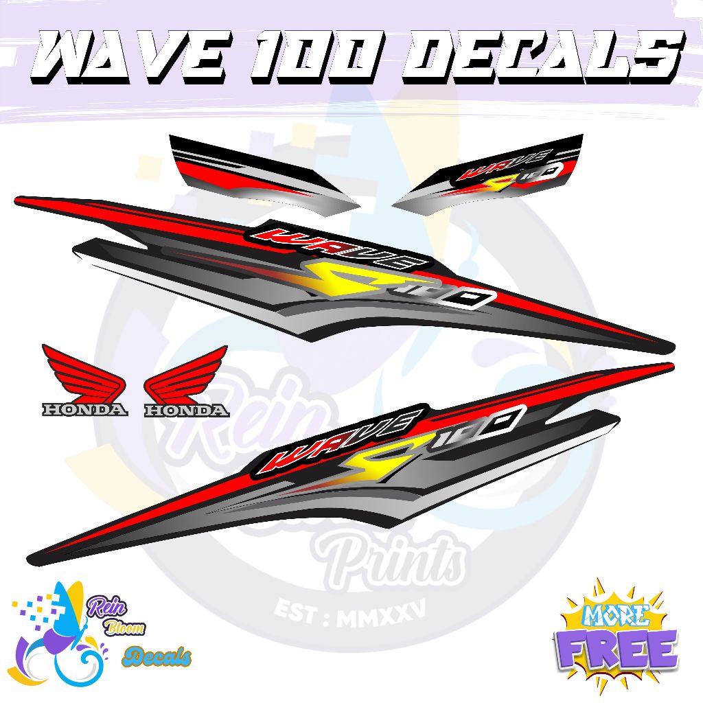 WAVE 100 S STOCK DECALS W FREEBIES BY BLOOMSTICKPH | Shopee Philippines