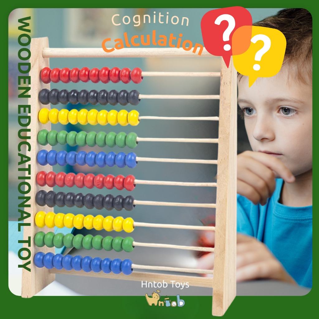 Hntob 12M+ Wooden 10-Row Abacus Beads Count Frame Teaching Aid Math ...