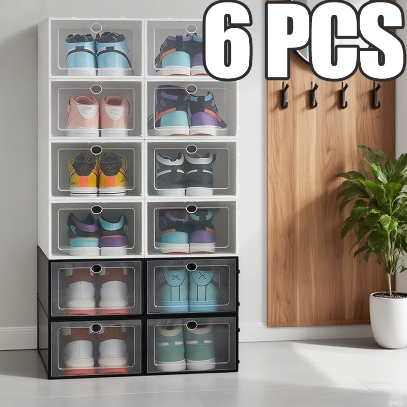 6 PCS Large Shoes Colorful Shoe Box Storage Box Foldable Shoe Rack ...