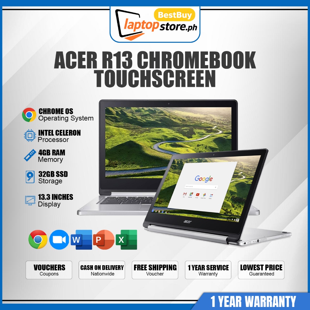 ACER R13 TOUCHSCREEN CHROMEBOOK LAPTOP 4GB RAM 32GB INTERNAL STORAGE 14 ...