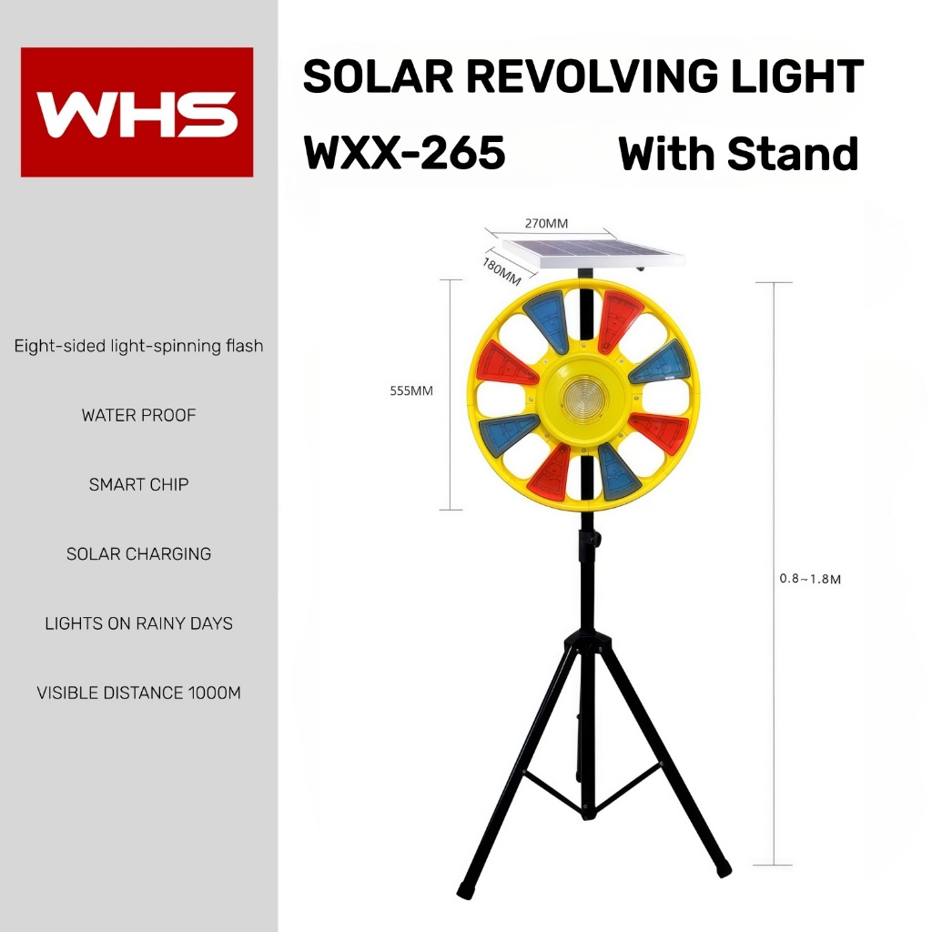 WHS Solar Warning Revolving Light Construction Flashing Light Solar ...