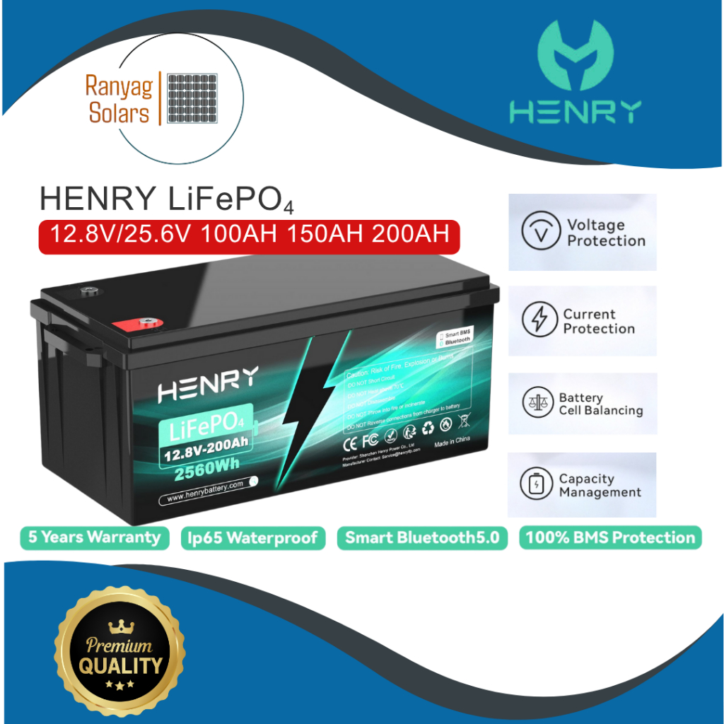 Henry LiFePO4 Battery (12V/24V) 12.8V/25.6V 100AH-200AH Solar Setup ...