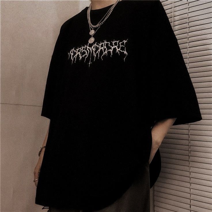 Y2K Men s Black T Shirt Dark Street Gothic Oversized Black T Shirt 