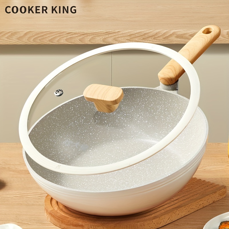 Cooker King Non-Stick Wok Pan 30Cm with Glass Lid Non-Toxic Heat ...