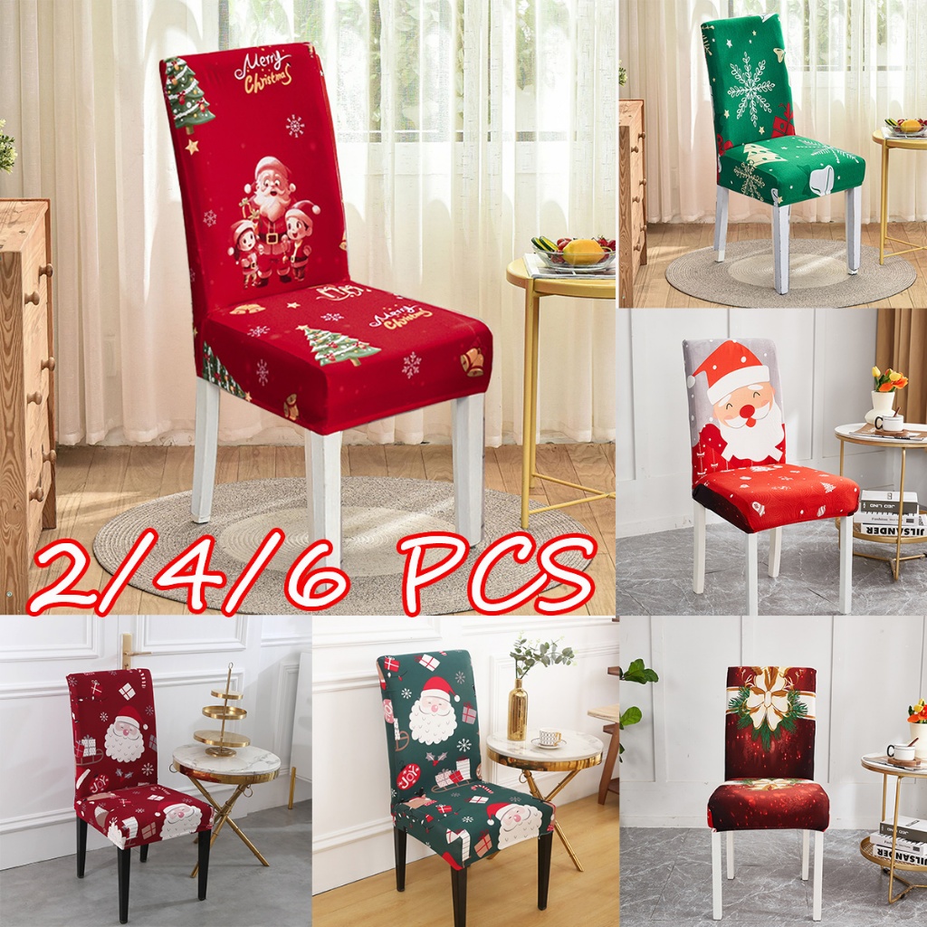 2/4/6 PCS Chair Cover Dining Christmas Chair Cover High Stretch Seat ...