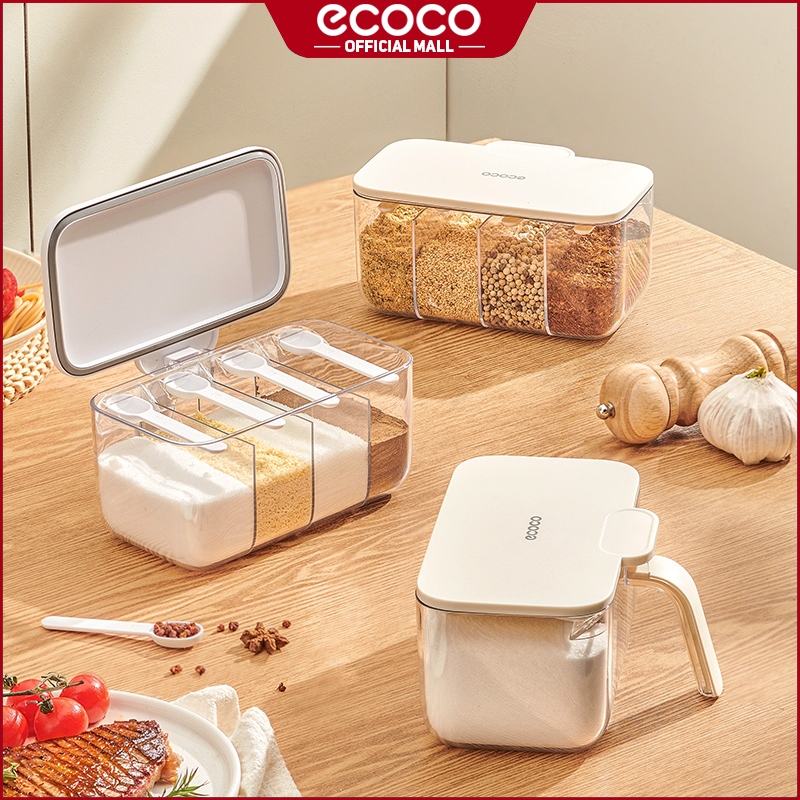 Ecoco 4-in-1 Seasoning Box Spice Condiment Jar Container with Spoon and ...