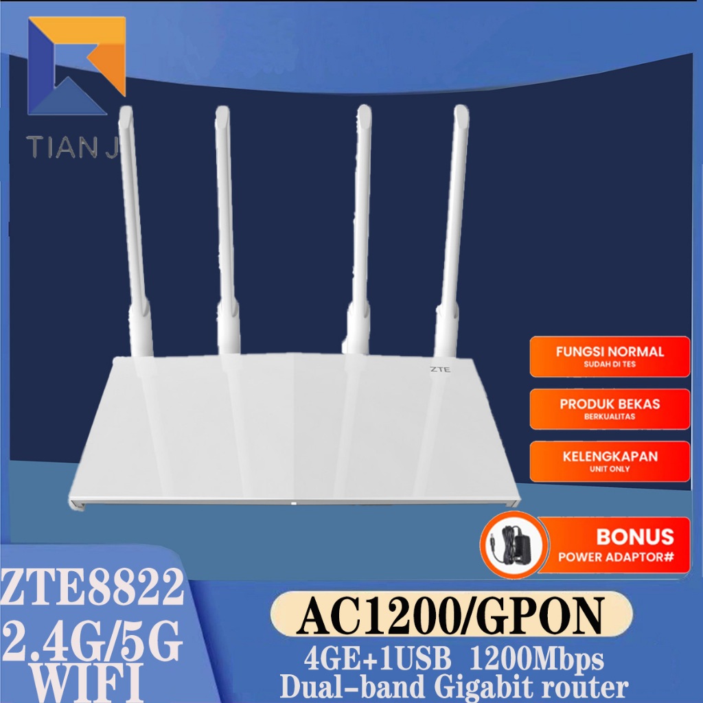 Used ZTE E8822 2.4G/5G Gigabit Dual-Band GPON Router with 4 Gigabit ...