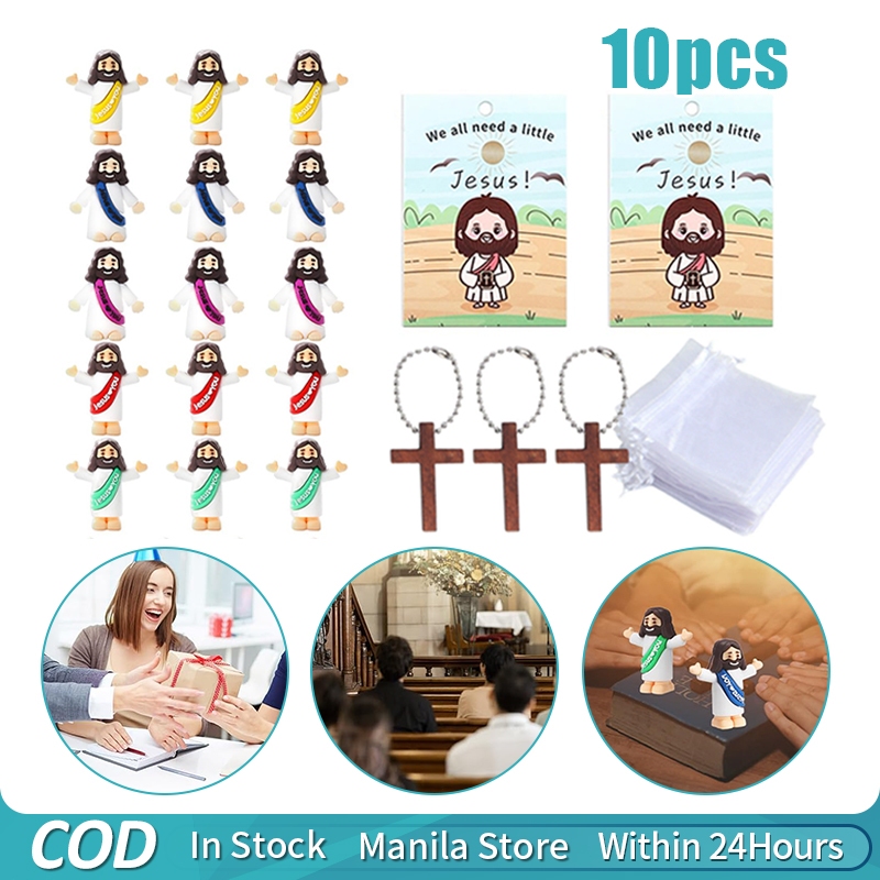10 Sets Mini Jesus Figurines with Cross Cards and Organza Bags for ...