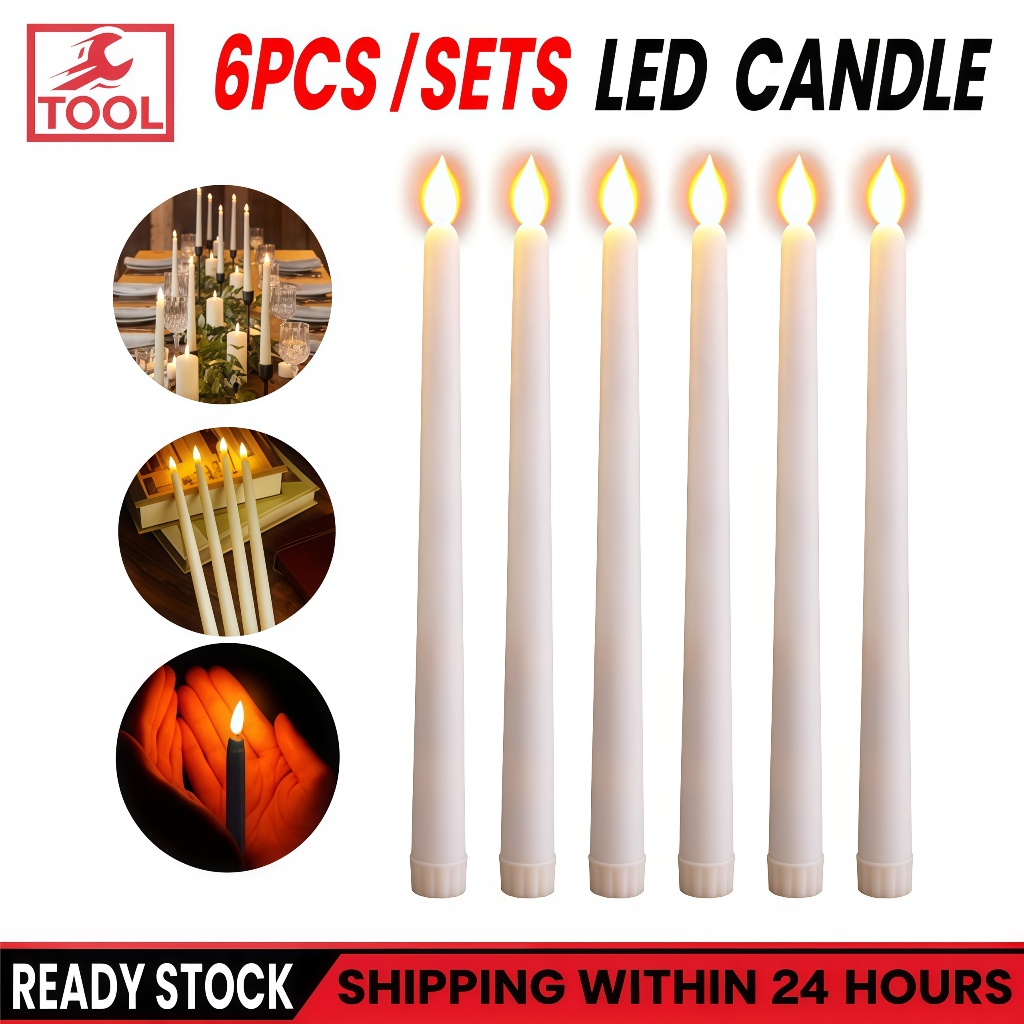 6Pcs Plastic Candle Stick Battery Operated LED 3D Wick Yellow ...