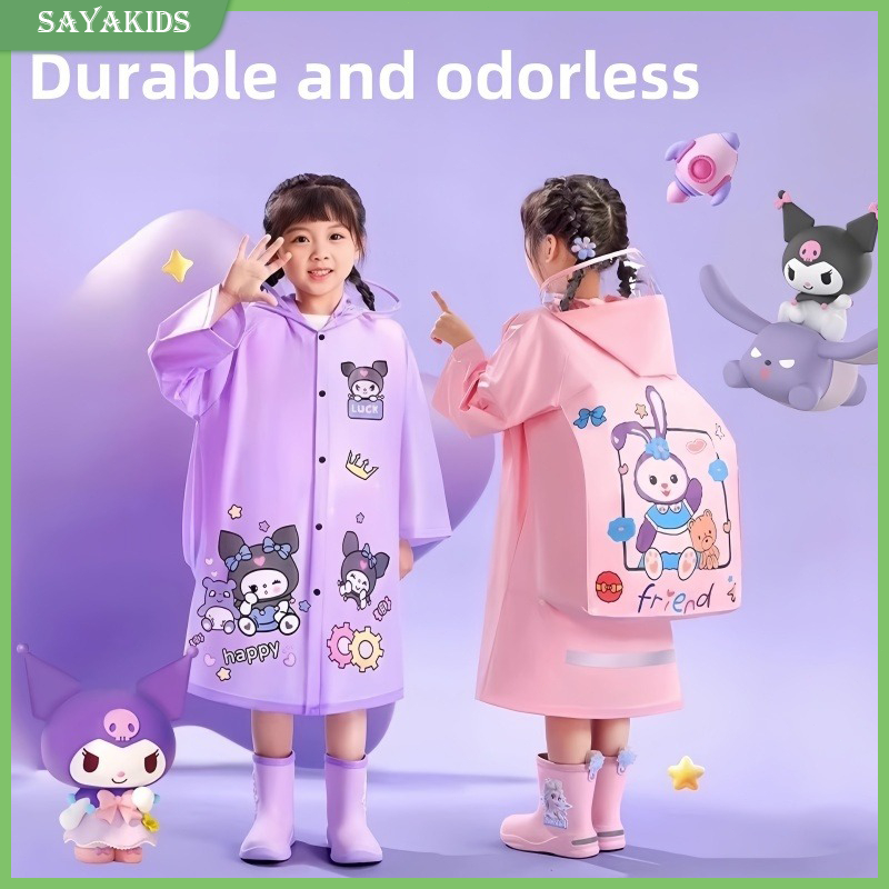 Kuromi Raincoat for Kids Waterproof Rabbit Cartoon TPV School Student ...