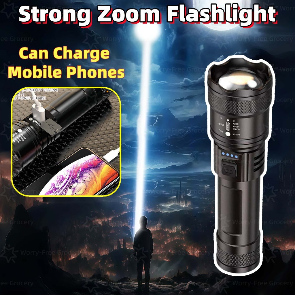 Super Bright Flashlight Rechargeable Waterproof Smart Digital Display ...