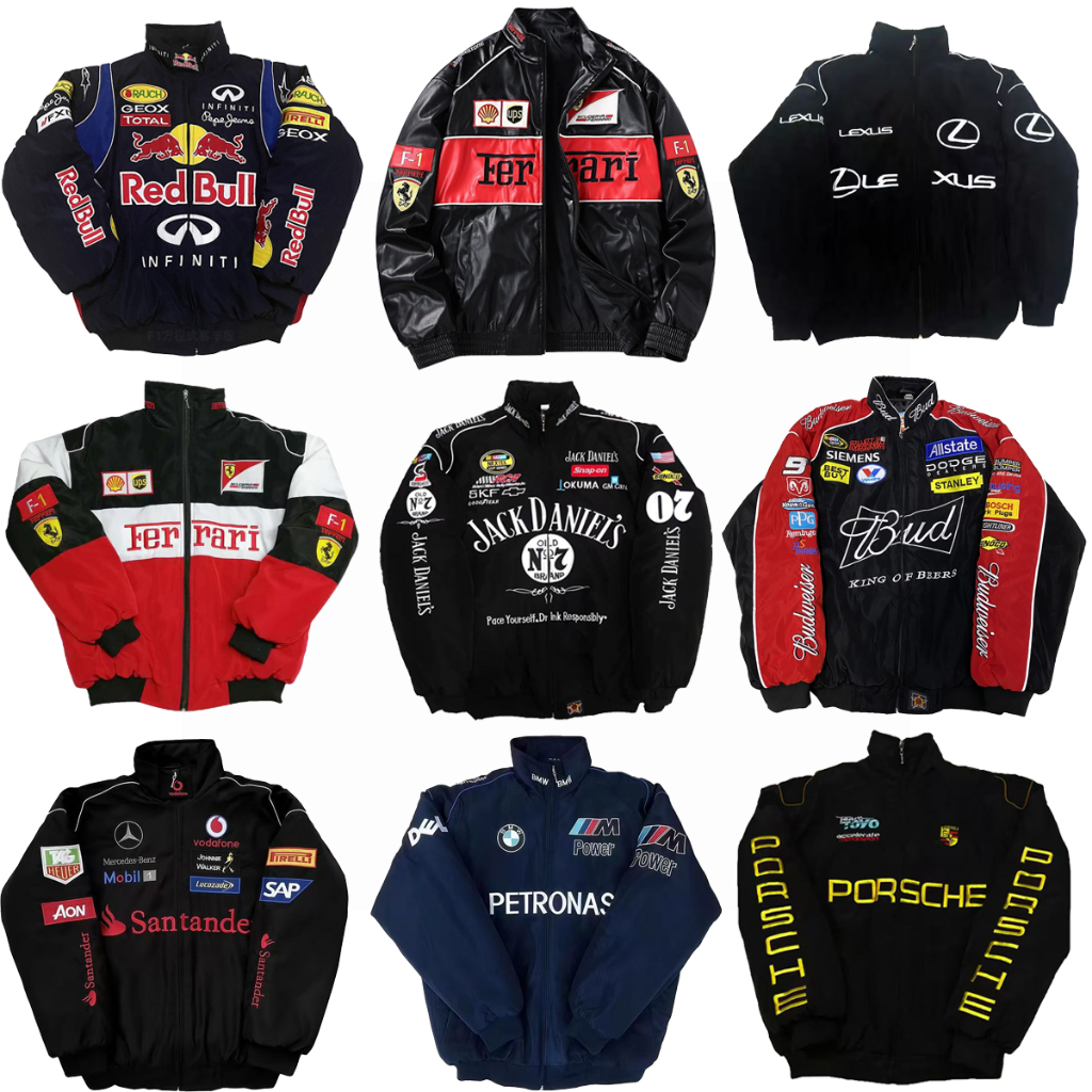 MON Ferrari Vintage Embroidery Racing Jacket F1 Bomber Jacket Motor ...