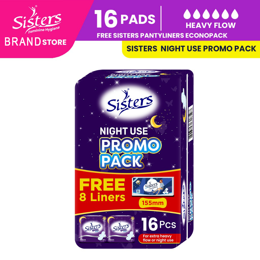 Sisters Promo Bundle | 2 Net Side Night Pads 8s + 1 Pantyliner Econo 8s ...