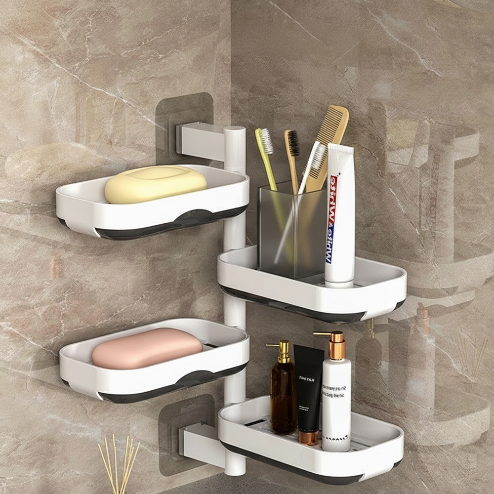 4 Layers Waterproof Rotating Soap Box Rack White&Black Thickened Wall ...