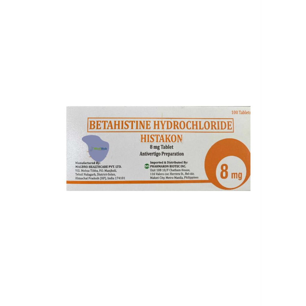 Betahistine Hydrochloride 8mg (HISTAKON) 100 TABLETS IN 1BOX ...