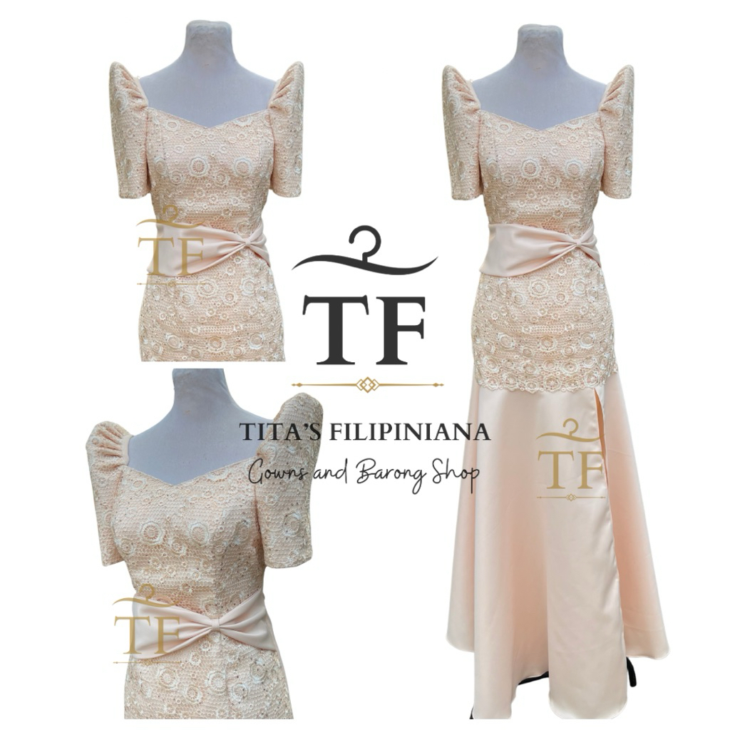 princess polly baby blue dress Filipiniana dresses in Cavite, cream/beige/ecru, below knee main image 1