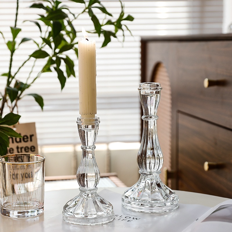 Nordic retro glass candle holder Transparent crystal home decor ...