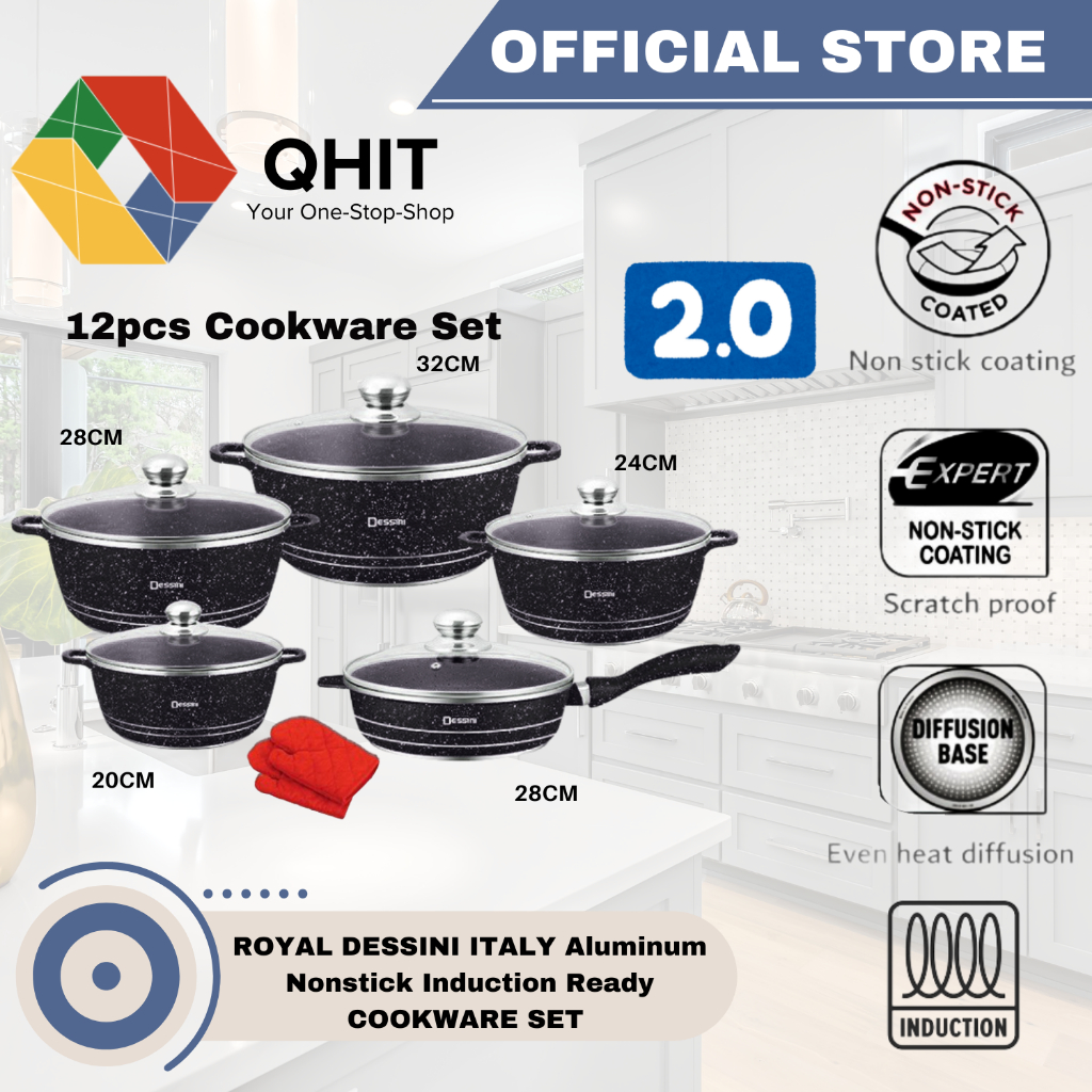 ROYAL DESSINI ITALY Original by QHIT Version 2 12PCS Aluminum Nonstick ...